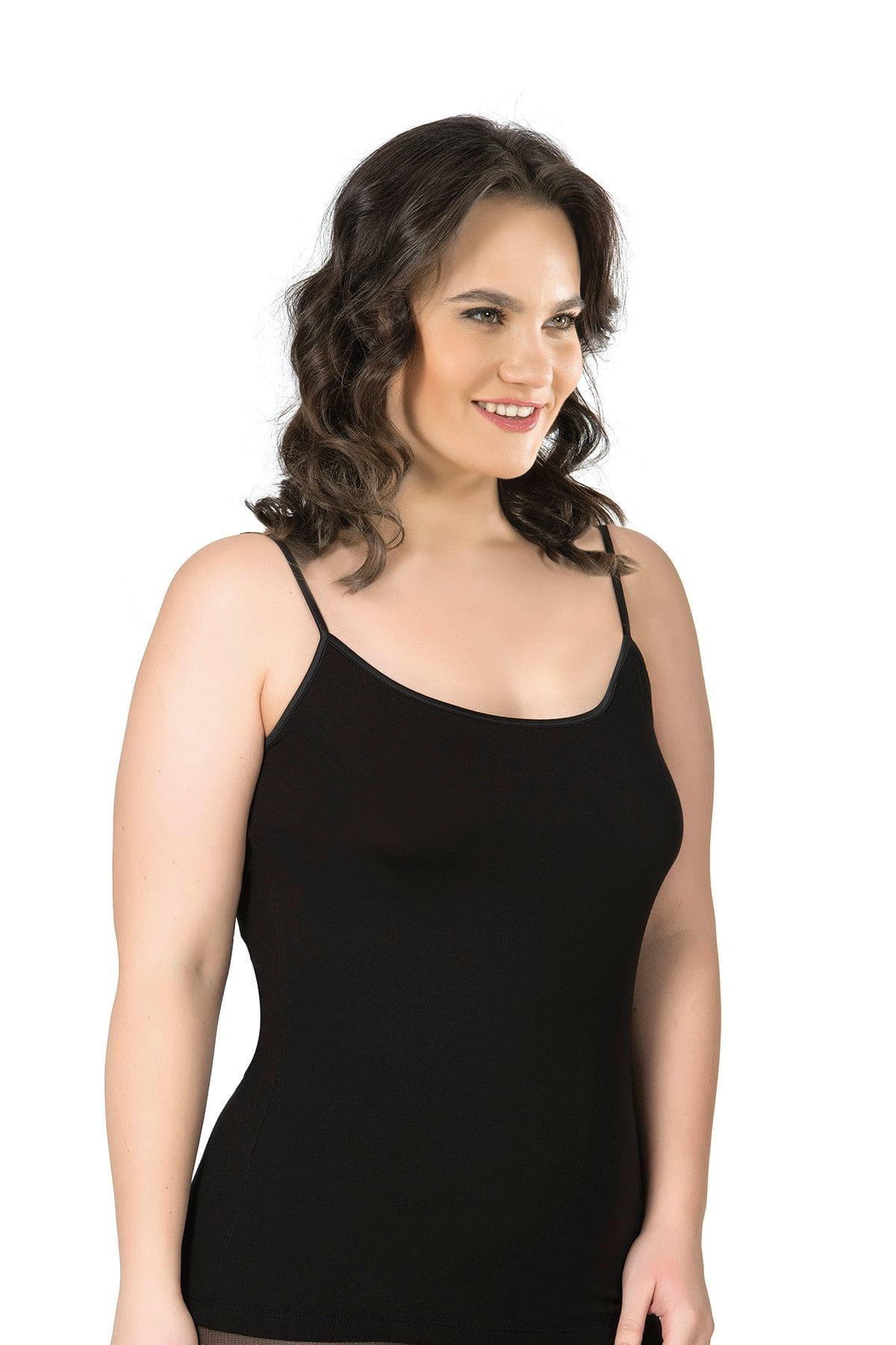 Biyeli İp Askılı Büyük Beden Kadın Atlet Viskon Özkan 25923 - Siyah