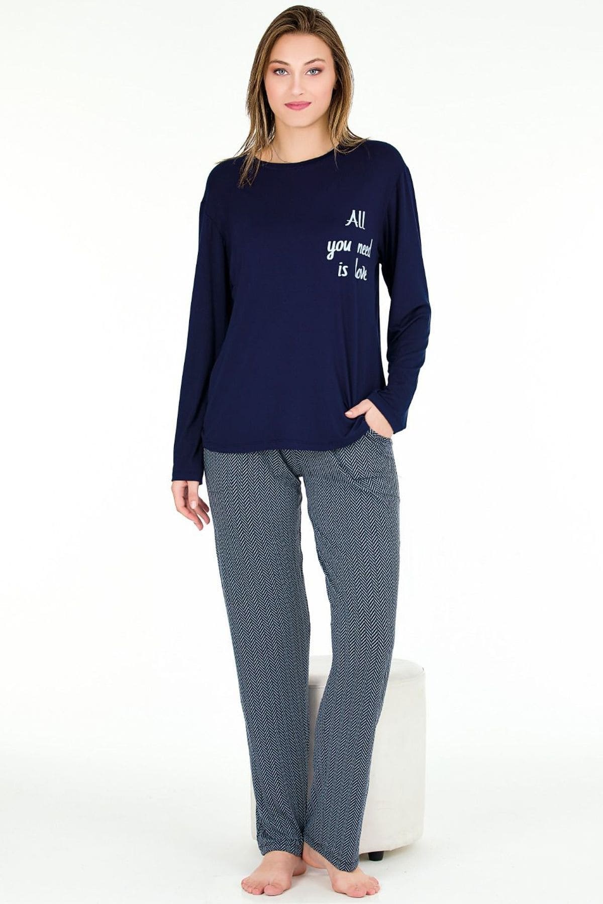 Lady Viskon Uzun Kollu Pijama Takımı Lacivert Lady 11673 - Görsel 2