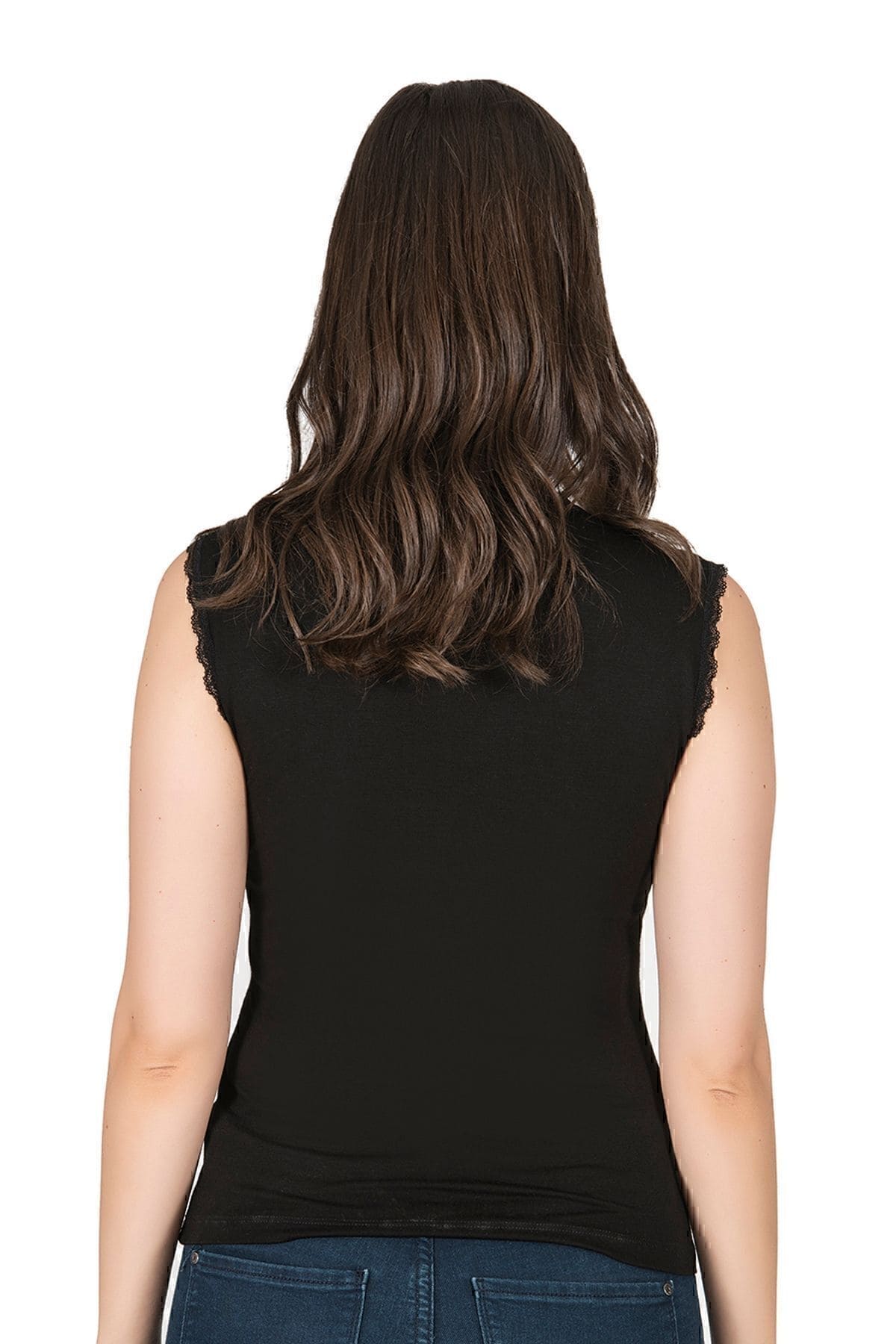 Dantelli Viskon Sıfır Kol Kadın Atlet Özkan 7365 - Siyah