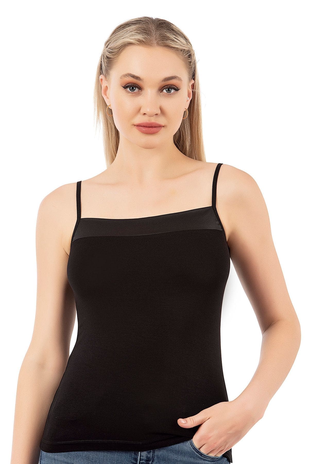 Esnek İnce Askılı Kadın Atlet Viskon Özkan 2041 - Siyah