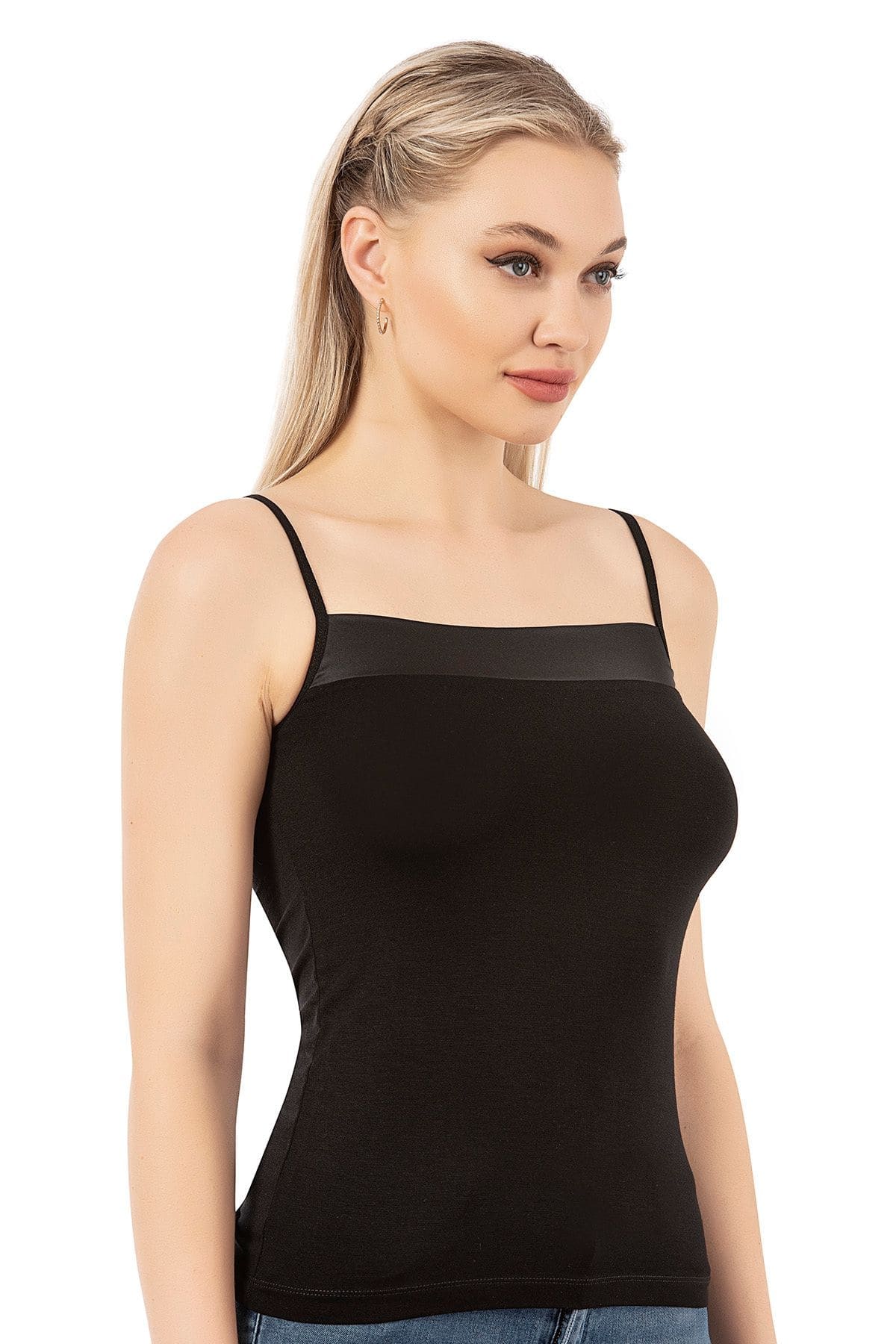 Esnek İnce Askılı Kadın Atlet Viskon Özkan 2041 - Siyah