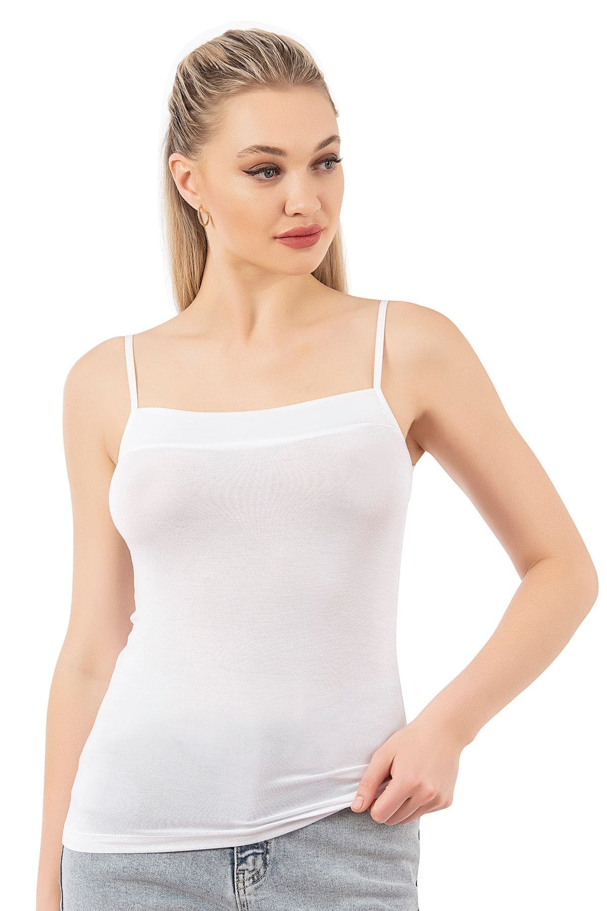 Esnek İnce Askılı Kadın Atlet Viskon Özkan 2041 - Beyaz