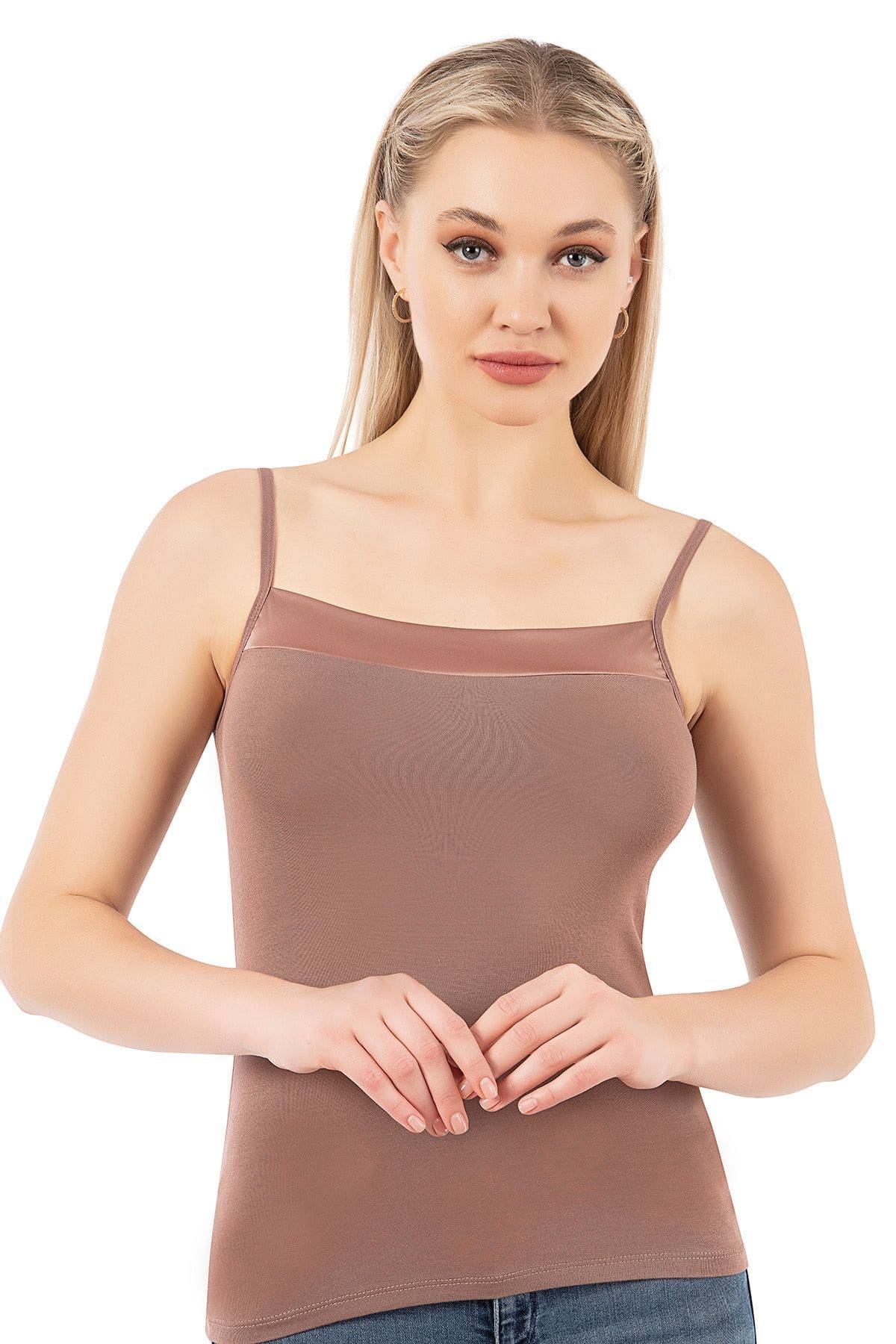 Esnek İnce Askılı Kadın Atlet Viskon Özkan 2041 - Kahverengi