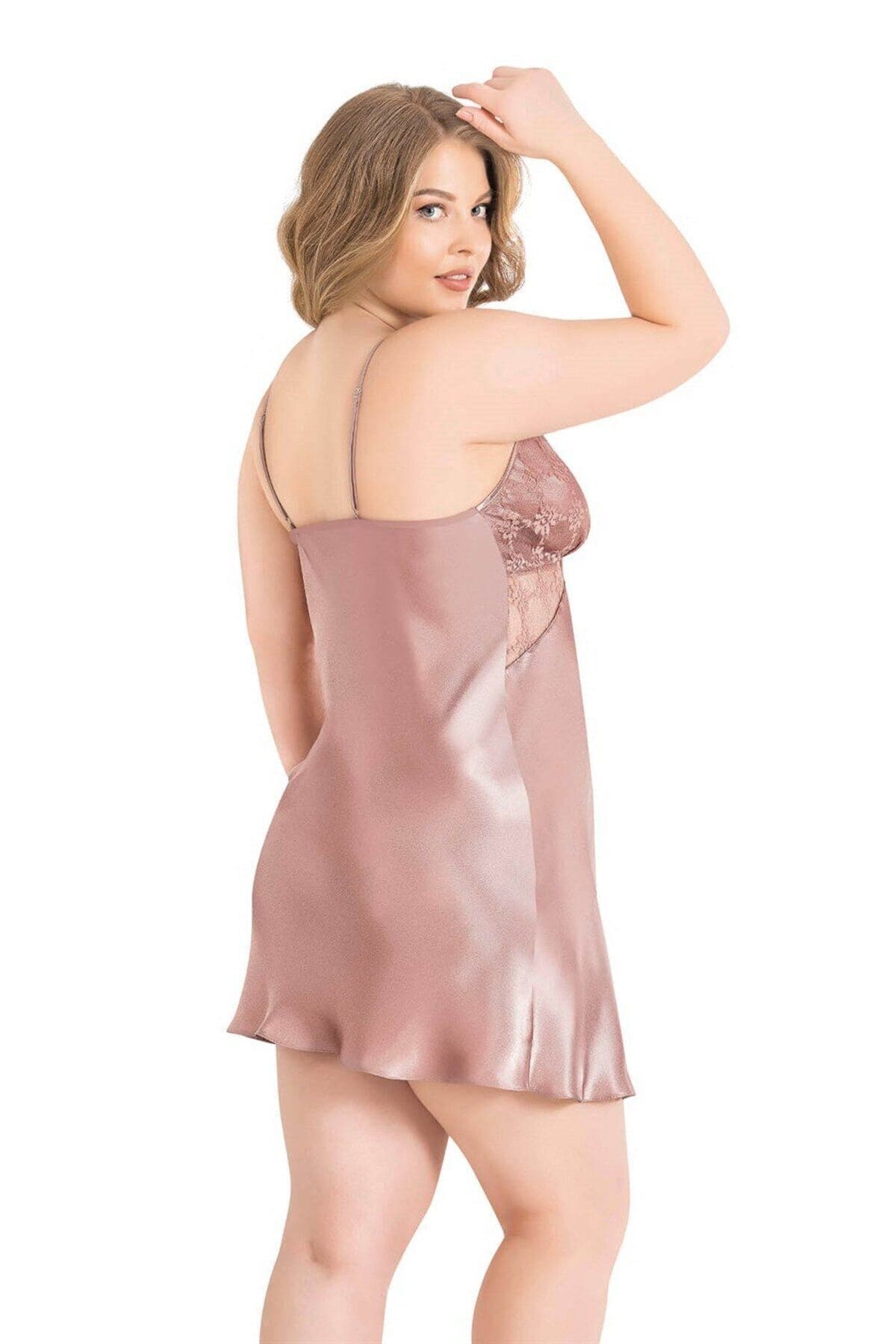 Saten Düşük Bel Vizon Kısa Gecelik Ahu Lingerie 2061 - Vizon