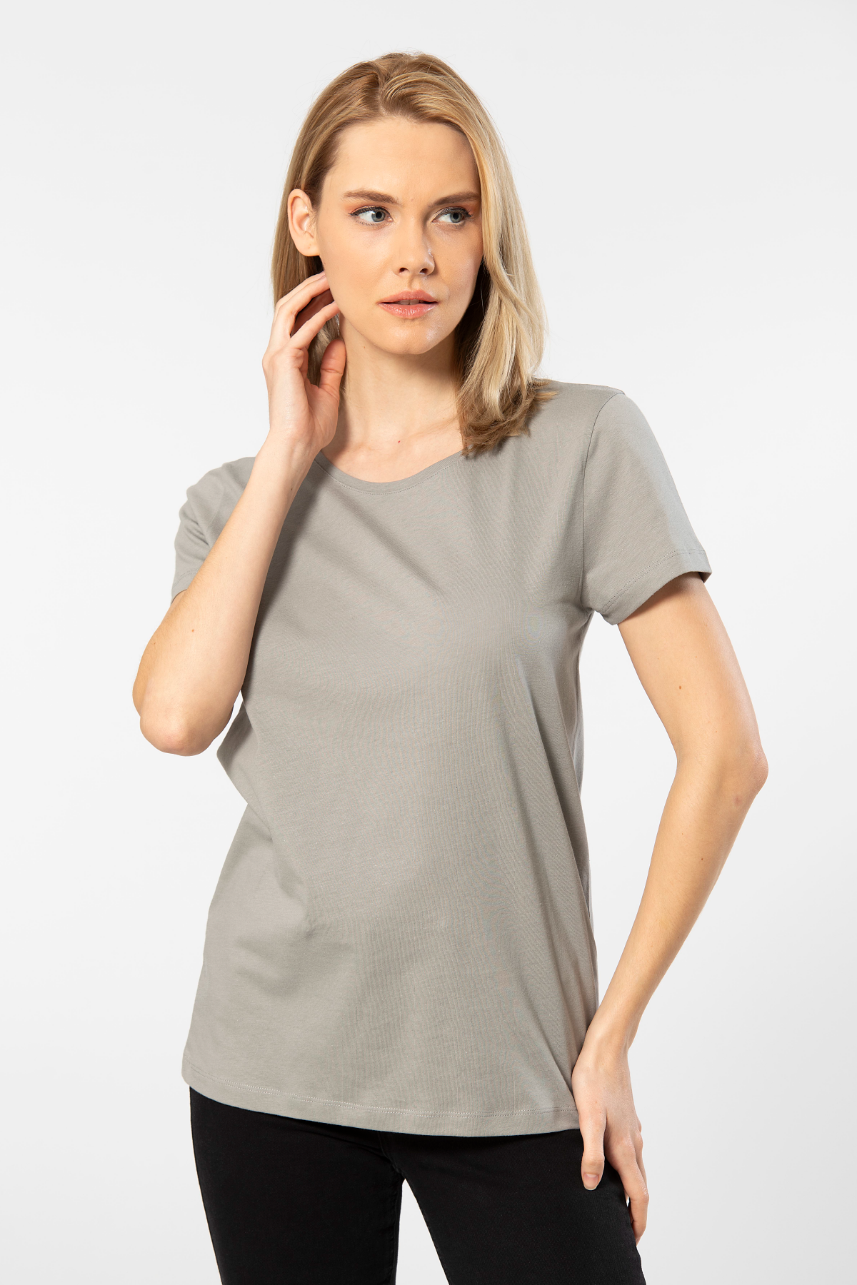 Pamuklu Kısa Kollu Tişört Gri Kadın Wtshirt London - Gri