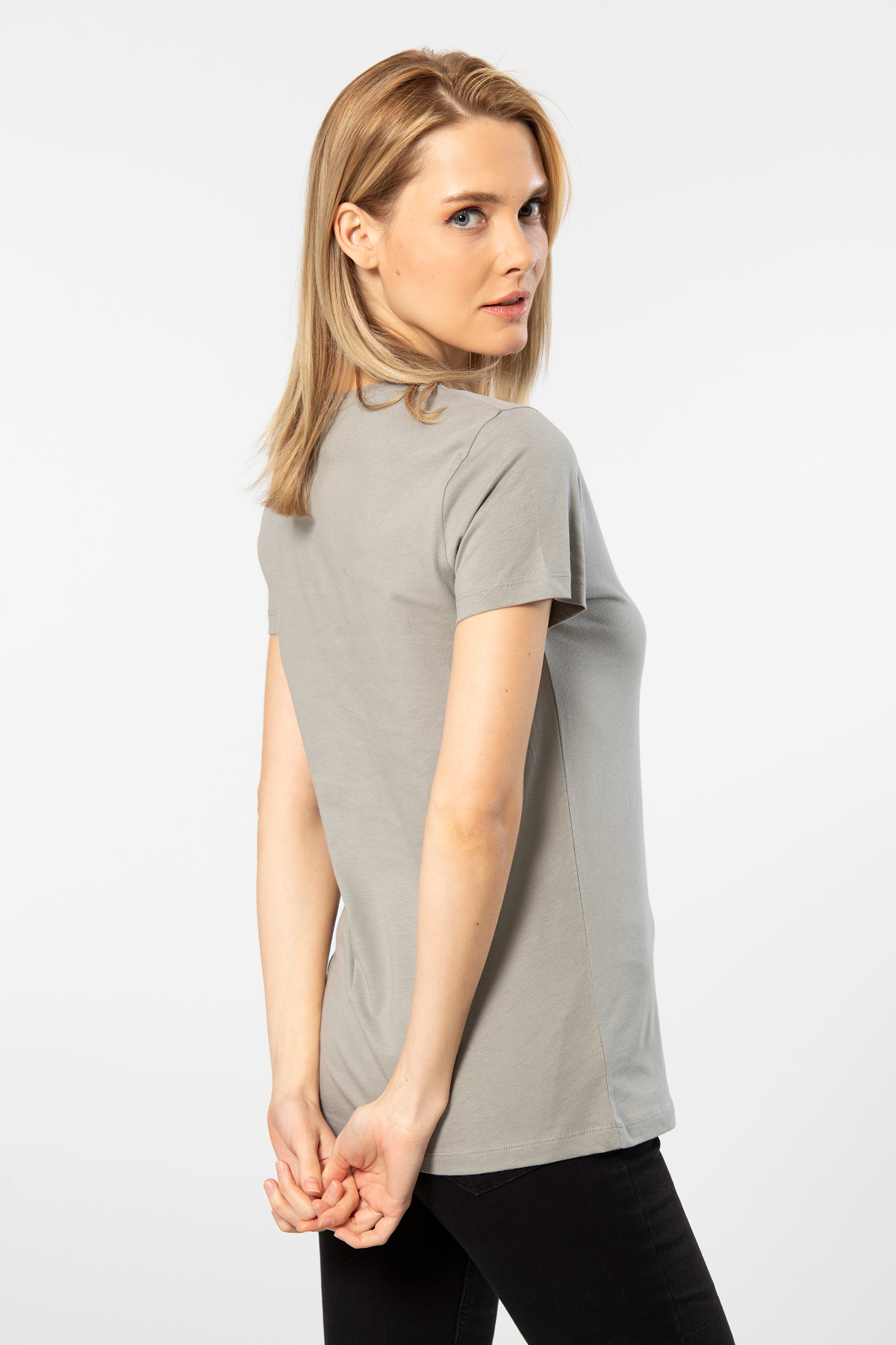 Pamuklu Kısa Kollu Tişört Gri Kadın Wtshirt London - Gri