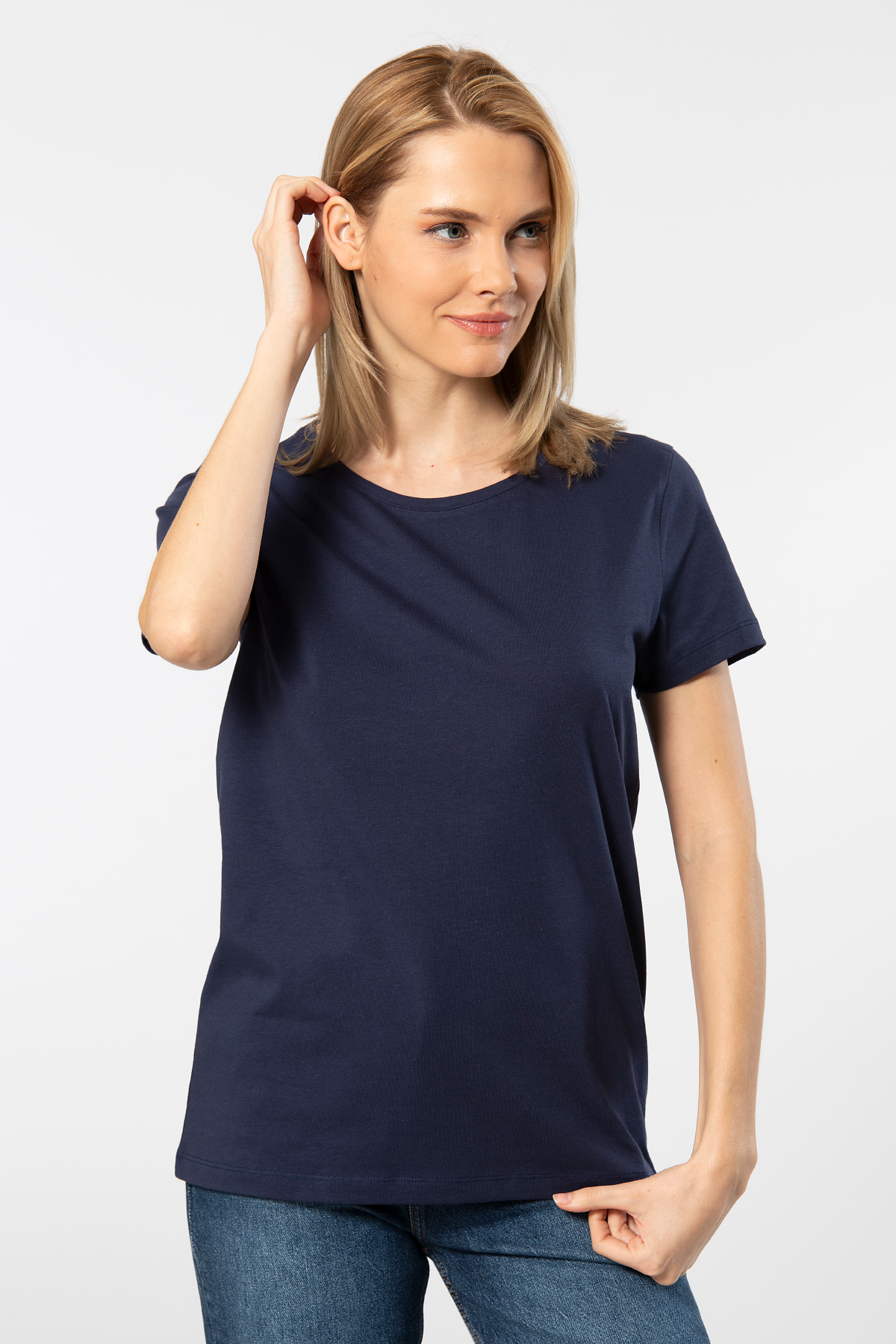 Pamuklu Kısa Kollu Kadın Tişört Wtshirt  London - Lacivert