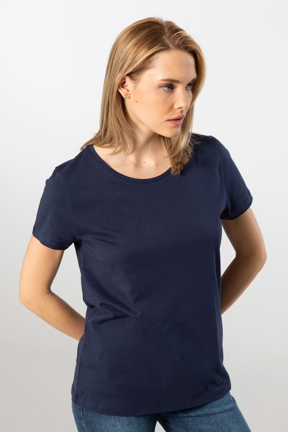 Pamuklu Kısa Kollu Kadın Tişört Wtshirt  London - Lacivert