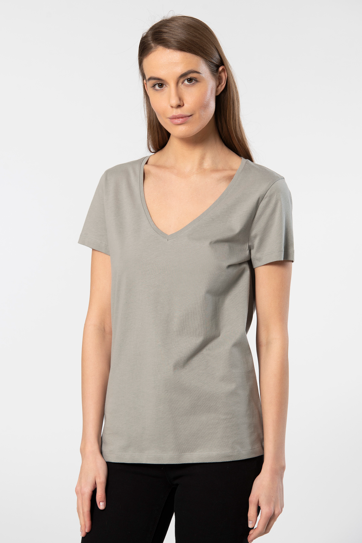 Pamuklu Esnek Gri Kısa Kollu Tişört Wtshirt 1234 - Gri