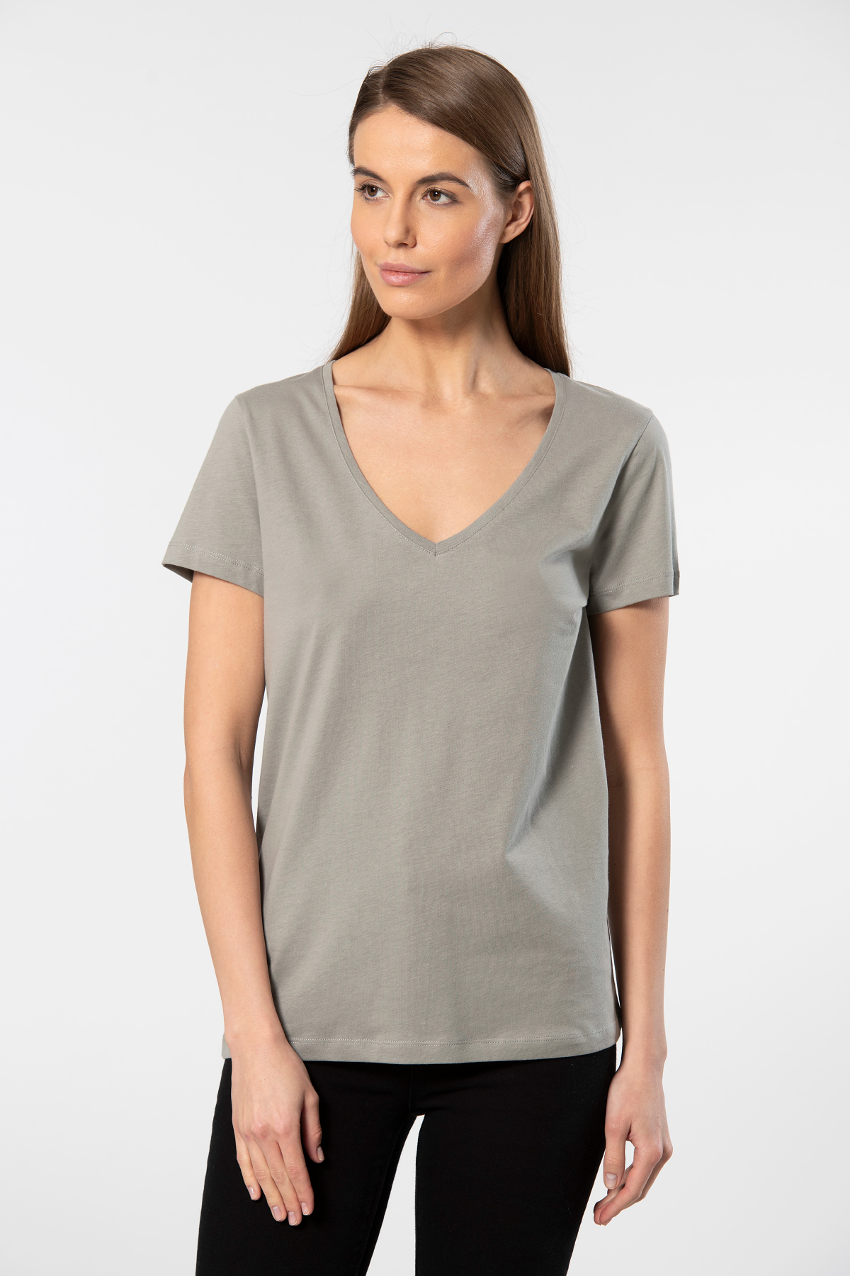 Pamuklu Esnek Gri Kısa Kollu Tişört Wtshirt 1234 - Gri
