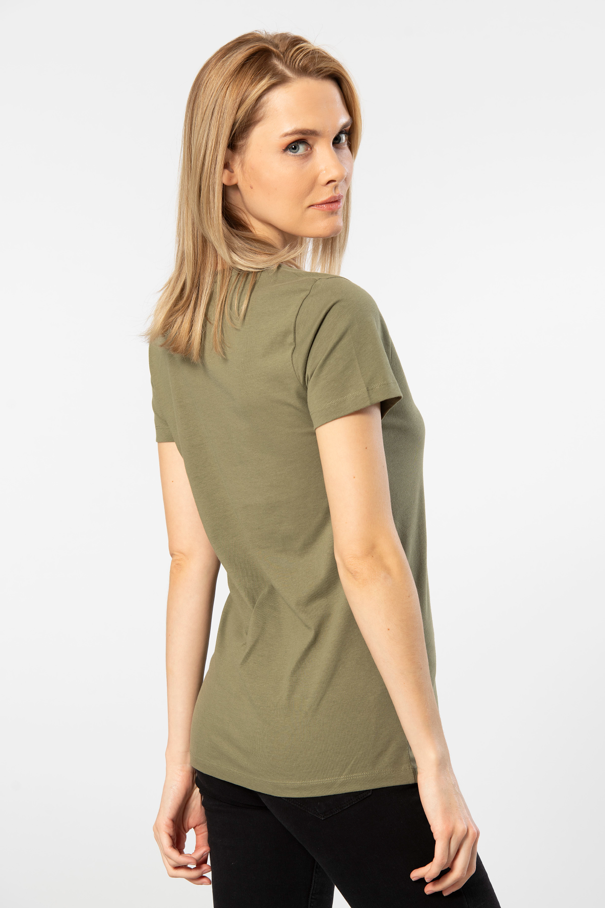 Wtshirt Pamuklu Nefes Alan Derin V Yaka Kadın Tişört Wtshirt 3547 - Görsel 3