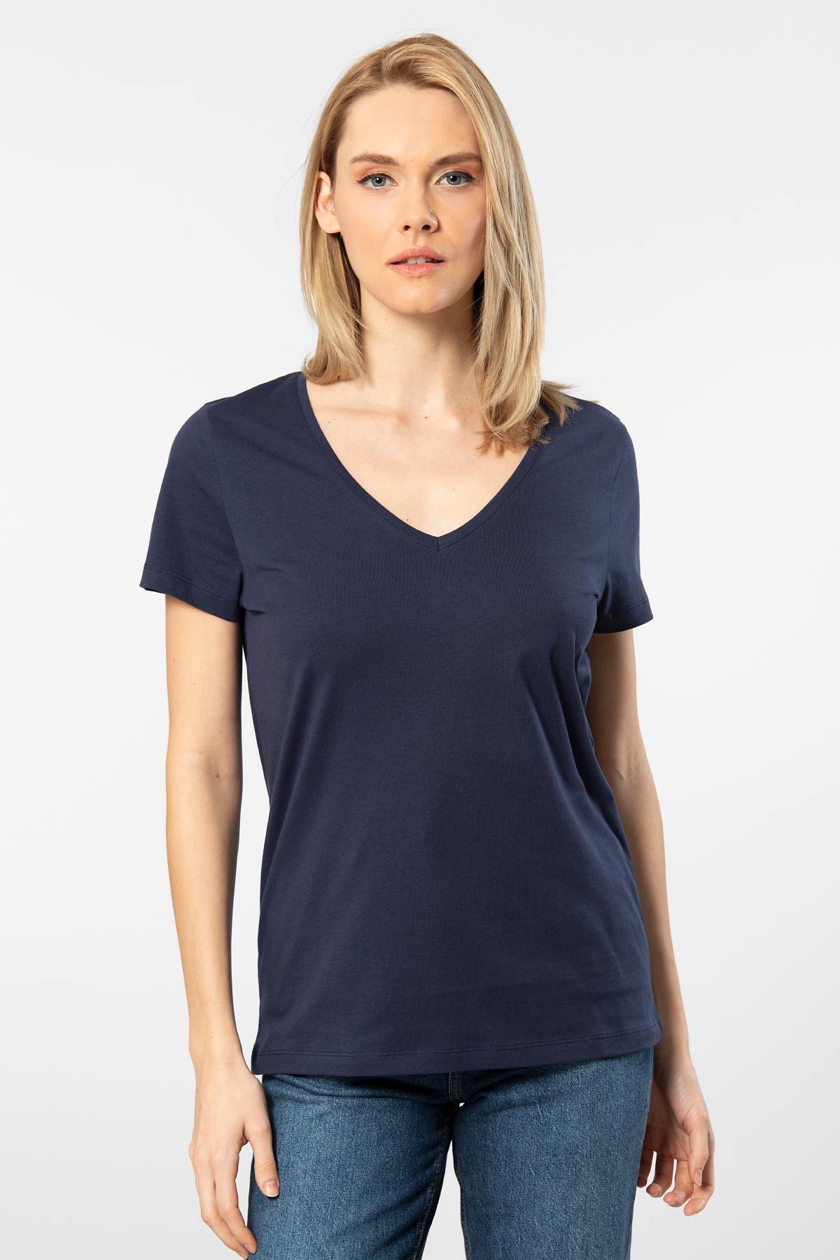 Pamuklu Derin V Yaka Kadın Atlet Wtshirt 1234 - Lacivert