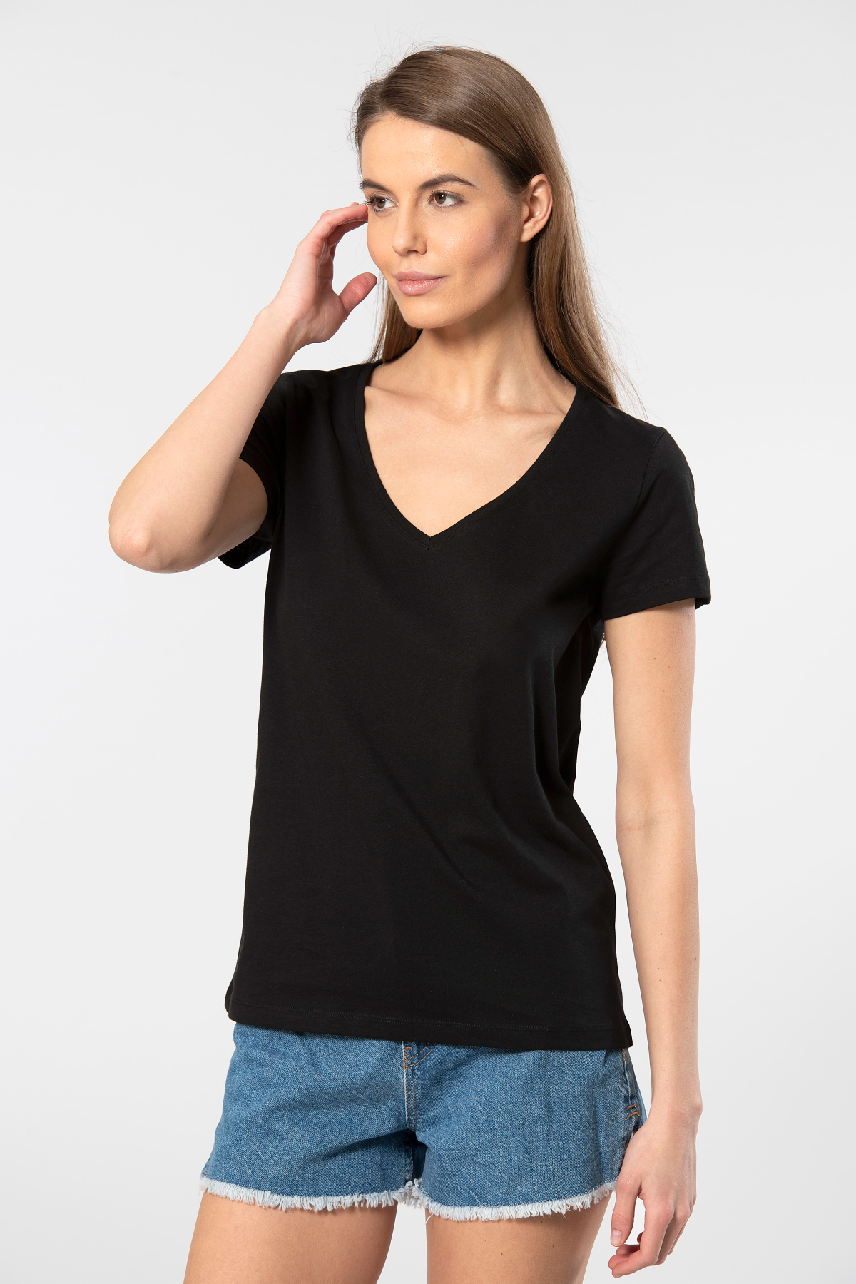 Pamuklu Nefes Alan Derin V Yaka Kadın Atlet Wtshirt 1001 - Siyah