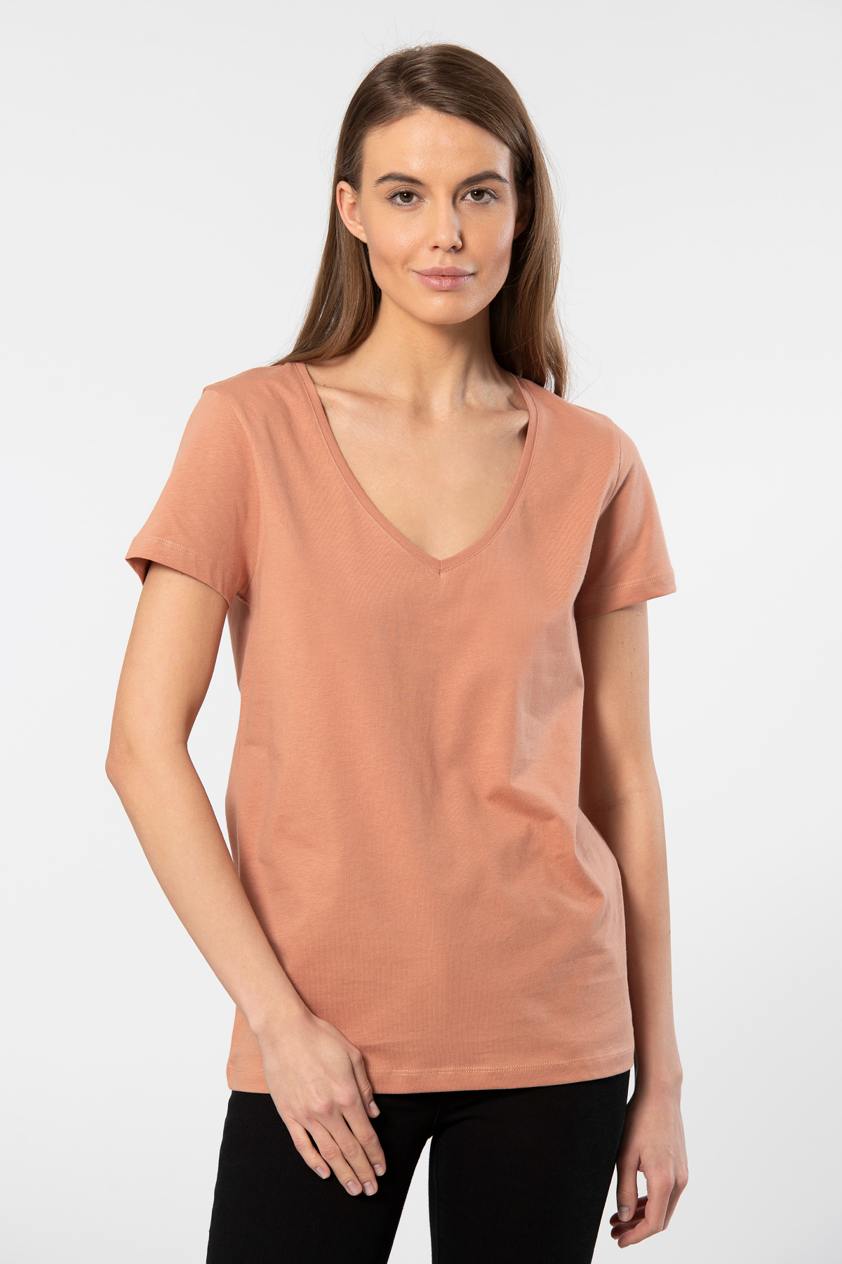 Pamuklu Nefes Alabilir Kısa Kollu Tişört Wtshirt 1 - Somon