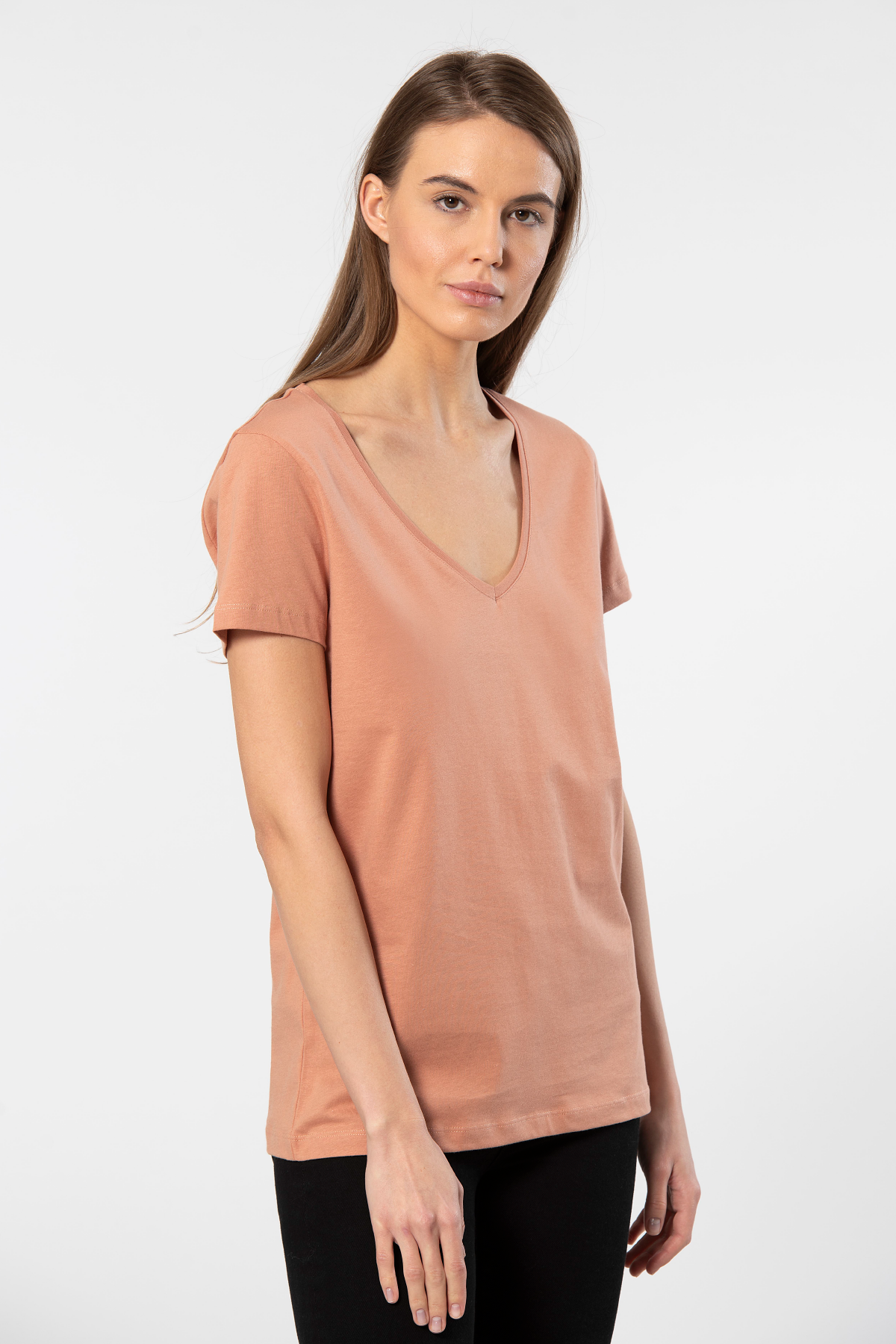 Pamuklu Nefes Alabilir Kısa Kollu Tişört Wtshirt 1 - Somon