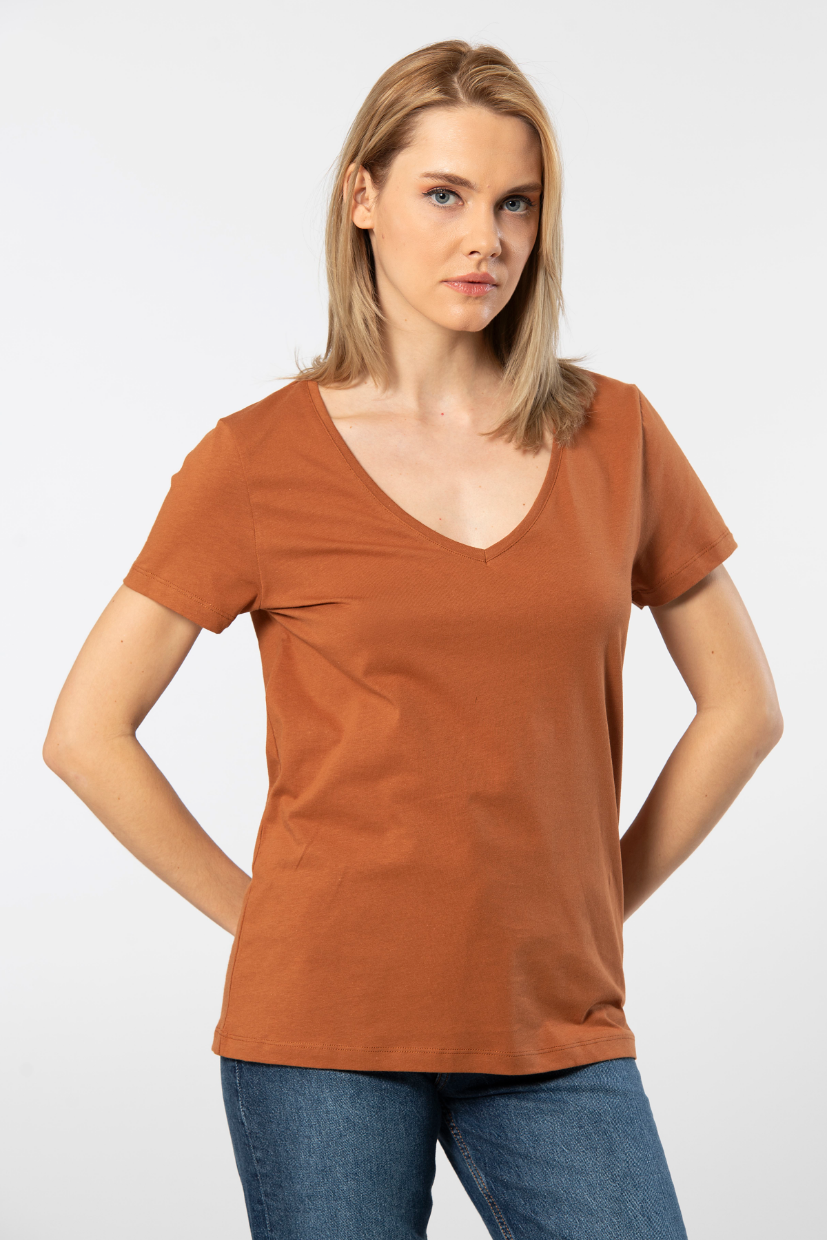 Wtshirt Pamuklu Nefes Alan Kısa Kollu Kadın Tişört Wtshirt 1234 - Görsel 3