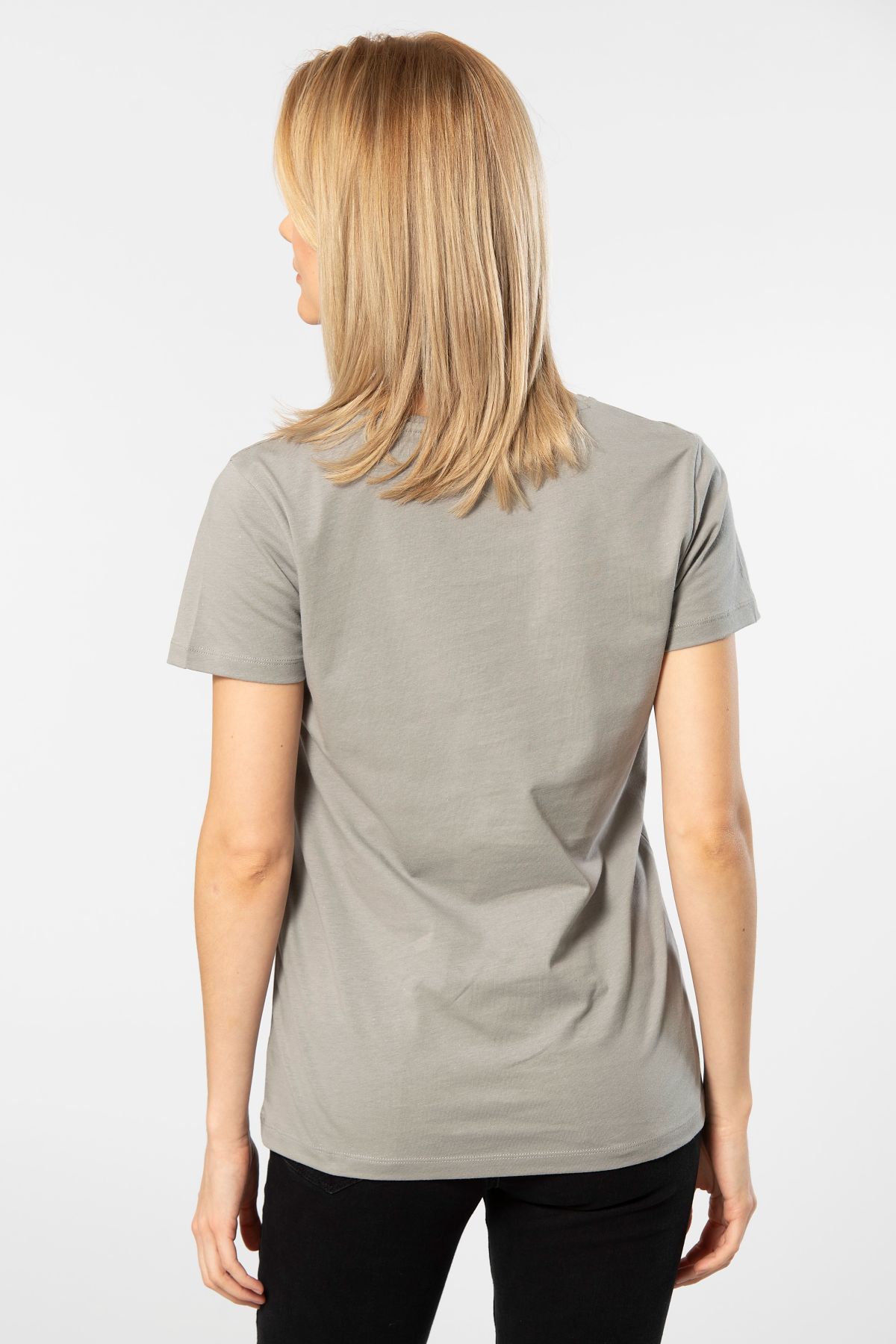 Pamuklu Esnek V Yaka Kısa Kollu Tişört Wtshirt 1 - Gri