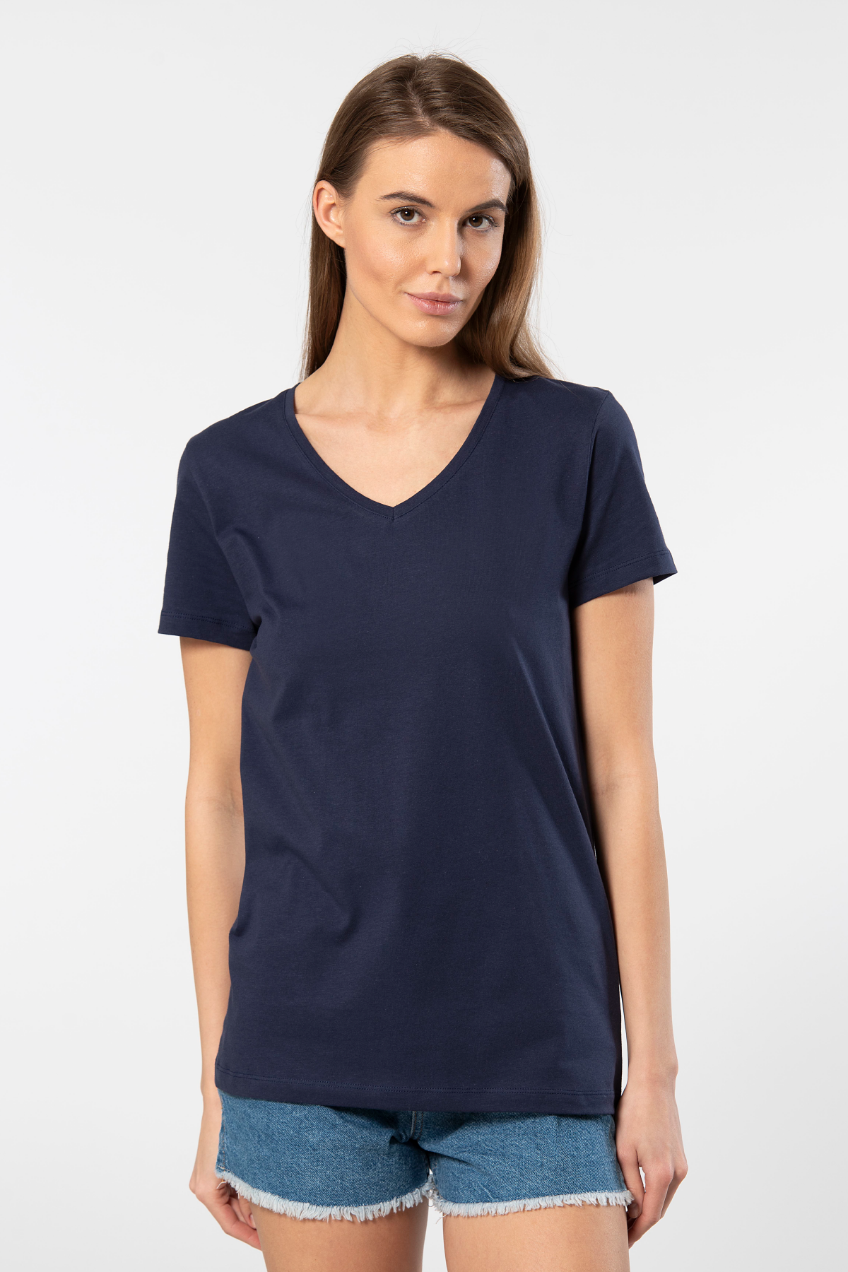 Pamuklu Nefes Alan Kısa Kollu V Yaka Tişört Wtshirt 1234 - Lacivert