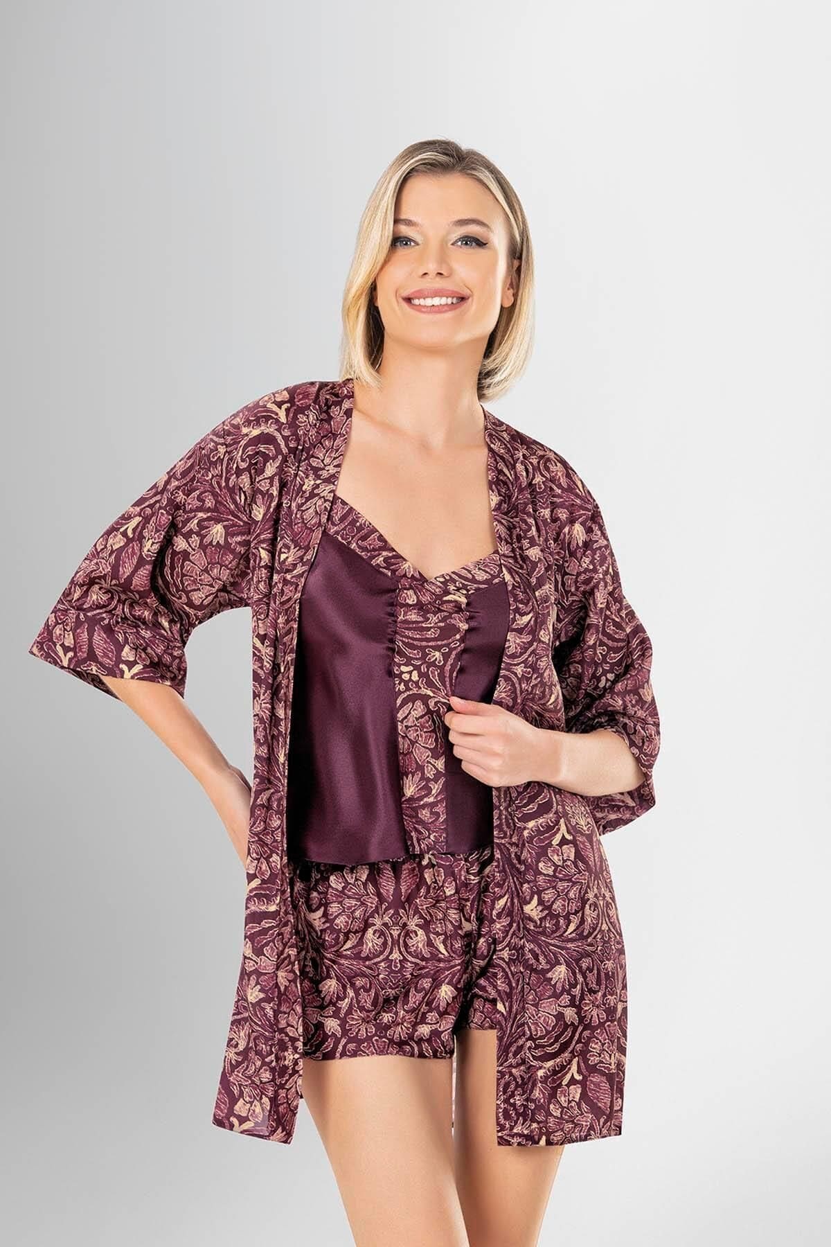 Yarım Kollu Şort Gecelik Takımı Yeşil Ahu 1919 - Mor