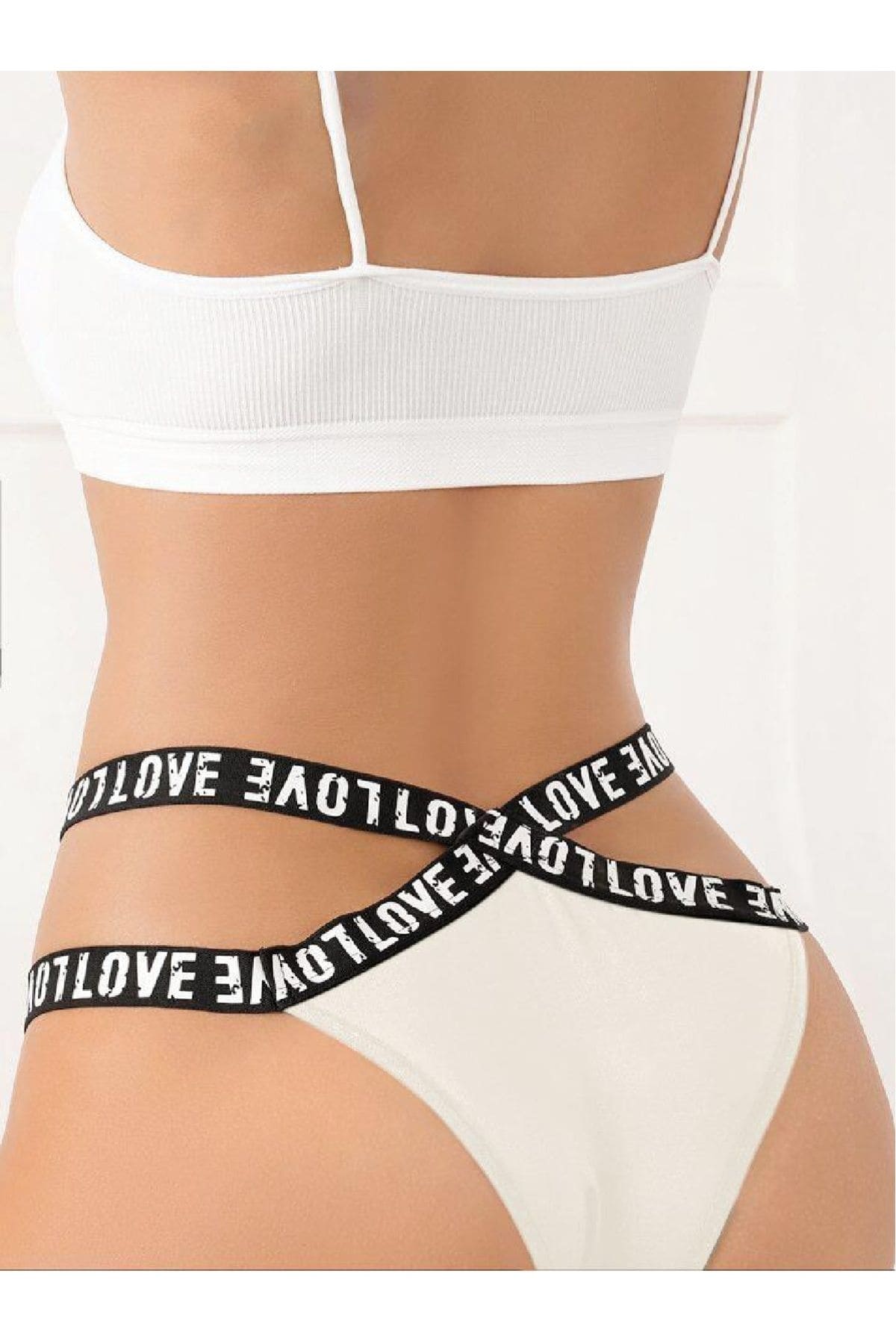 Yüksek Bel Şeritli Fantezi Body Lily Bianca 100 - Beyaz