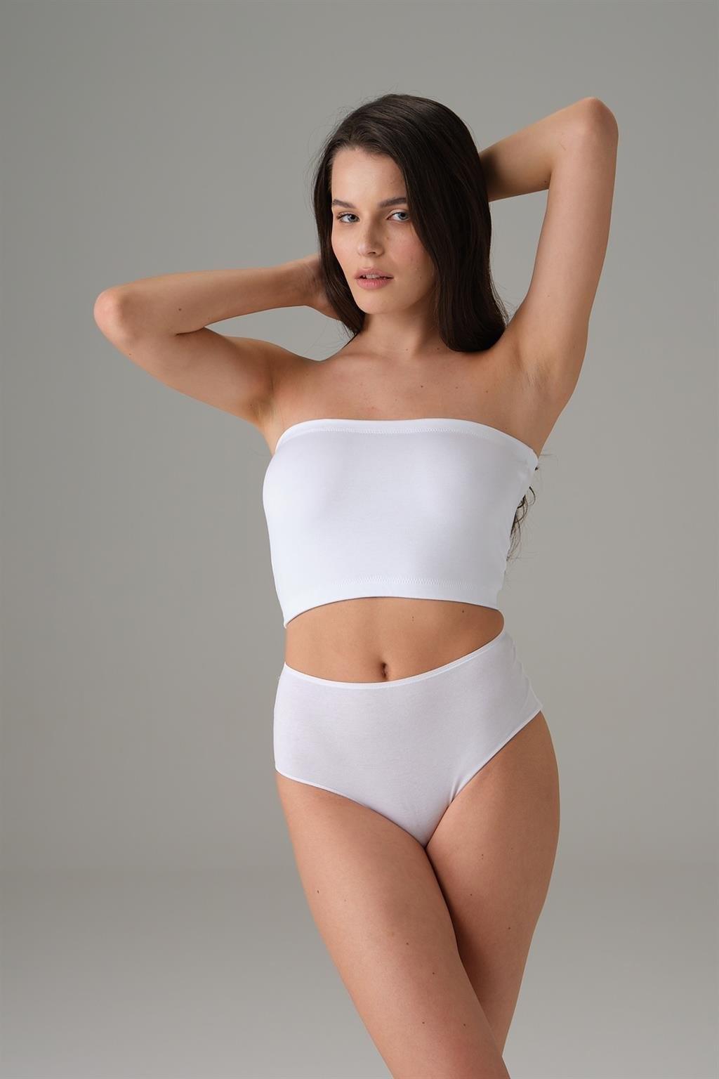 Yüksek Bel Pamuklu Slip Külot Siyah Beyaz Ten Doreanse 7173 - Beyaz