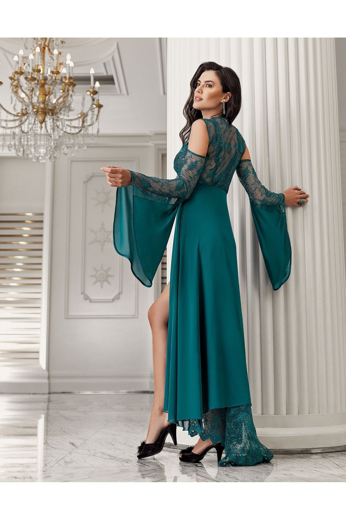 Transparan Dantel Detaylı Saten Gecelik Takımı İmaj 3204 - Yeşil