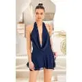 Lacivert Sırt Dekolteli Seksi Mini Elbise Pink Night 3362