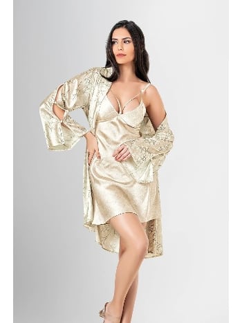 Desenli Kısa Sabahlık Takımı Kırmızı Ahu 1902