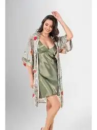 Desenli Lila Kısa Sabahlık Takımı Ahu 1912