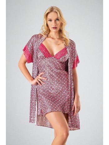 Leopar Desenli Polyester Kadın Gecelik Takım Ahu 7712