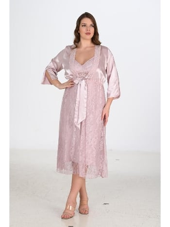 Uzun Gecelik Sabahlık Takımı Büyük Beden Ahu 6220