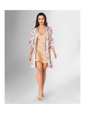 Nar Çiçeği Renkli 2li Sabahlık Gecelik Takım Ahu 1812