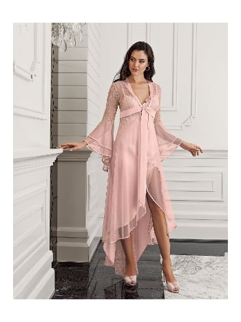 Saten Yırtmaçlı Gecelik Takım Bordo İmaj 4202