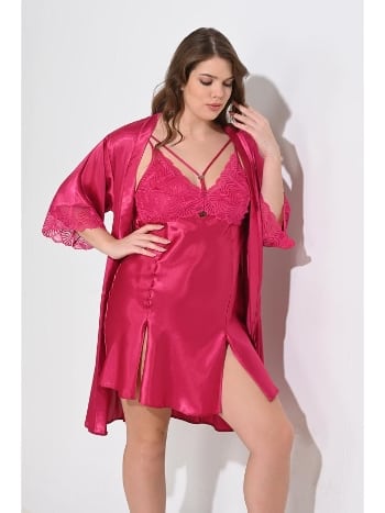 Lacivert Pamuklu 2li Gecelik Sabahlık Takımı Ahu 6212