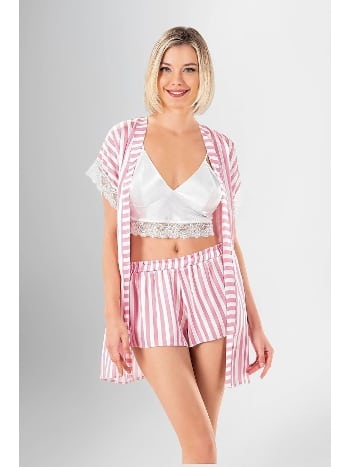 Çizgili Pamuklu 3'lü Pijama Takımı Ahu 1964