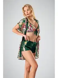 Desenli Şort Takım ve Sabahlık Kadın Pijama Takımı Ahu 7727