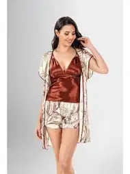 Desenli Kiremit 3lü Şort Takımı Ahu 1911