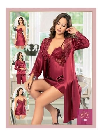Dantelli Saten Gecelik Takımı Pembe XSES 1001