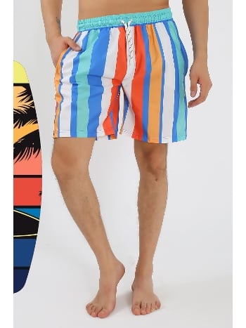 Desenli Fermuar Cepli Deniz Şortu Mavi Akbeniz 27526