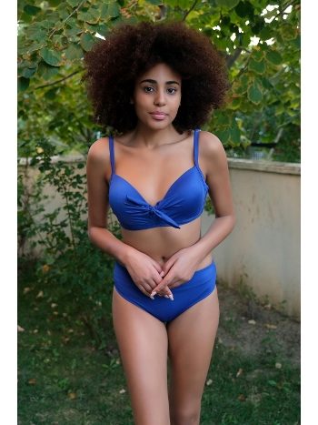 İçi Boş Fiyonklu Kaplı Saks Alt Üst Bikini Takım Akbeniz 35011