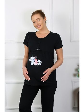 Kısa Kollu Hamile Lohusa Pijama Takımı Siyah Akbeniz 45210