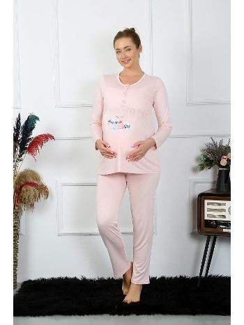 Uzun Kollu Hamile Lohusa Pijama Takımı Pudra Akbeniz 45501