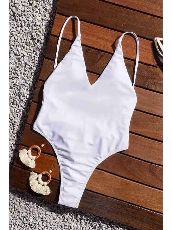 Angelsin V Yaka Sırt Dekolteli Brazilian Kesim Mayo MS 4361 - Beyaz