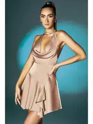 Askılı Degajeli Mini Elbise Bordo Pink Night 3377