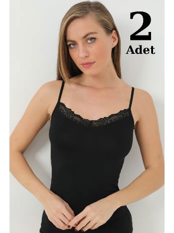 Bambu Dantelli V Yaka İp Askılı Atlet Arma Yıldız 3704