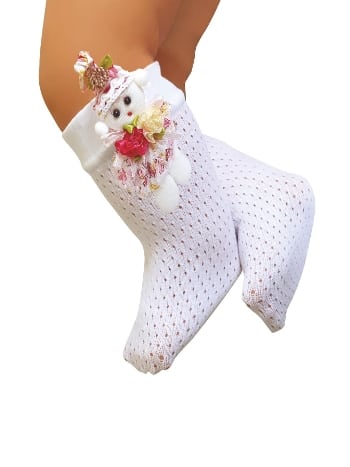 File Dokulu Beyaz Dizaltı Çorap Daymod 2223011