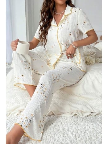 Papatya Desenli Cep Detaylı Pijama Takımı Bella Notte 7019