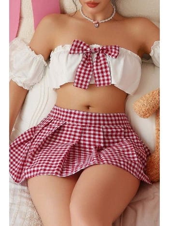 Bordo Pötikareli Etekli Fantezi Gecelik Bella Notte 17053