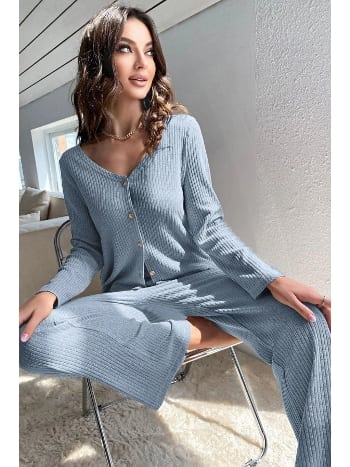 Mavi Hırkalı Pamuklu Pijama Takımı Bella Notte 7071