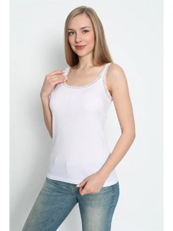 Dantel Detaylı Beyaz Kadın Atlet 3lü Paket Arma Yıldız 3362 - 2